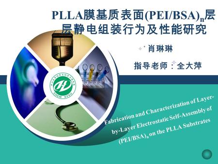 LOGO PLLA 膜基质表面 (PEI/BSA) n 层 层静电组装行为及性能研究 Fabrication and Characterization of Layer- by-Layer Electrostatic Self-Assembly of (PEI/BSA) n on the PLLA Substrates.
