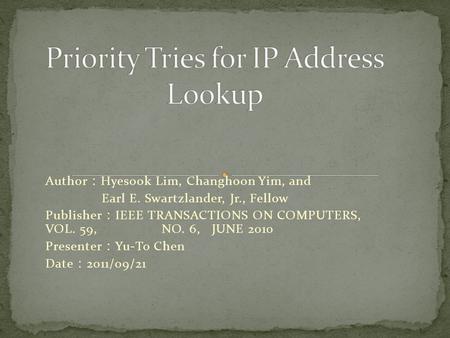 Author ： Hyesook Lim, Changhoon Yim, and Earl E. Swartzlander, Jr., Fellow Publisher ： IEEE TRANSACTIONS ON COMPUTERS, VOL. 59, NO. 6, JUNE 2010 Presenter.