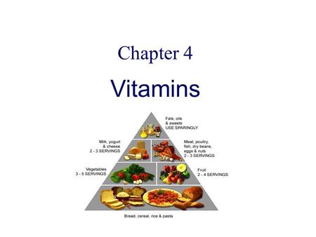 Chapter 4 Vitamins. Classification of vitamins vitamins water -soluble lipid-soluble Vit C Vit B A, D, E, K B1, B2, B6, B12, PP, pantothenic acid ， folic.