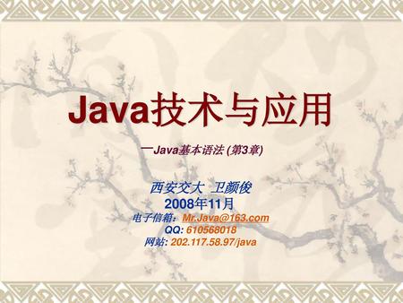 Java技术与应用 －Java基本语法 (第3章) 西安交大 卫颜俊 2008年11月