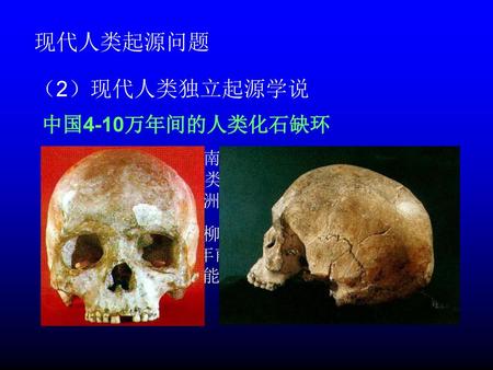现代人类起源问题 （2）现代人类独立起源学说 中国4-10万年间的人类化石缺环