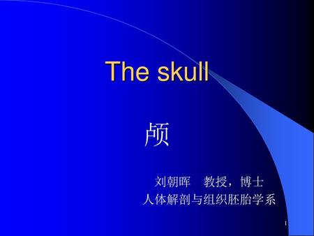 The skull 颅 刘朝晖 教授，博士 人体解剖与组织胚胎学系.