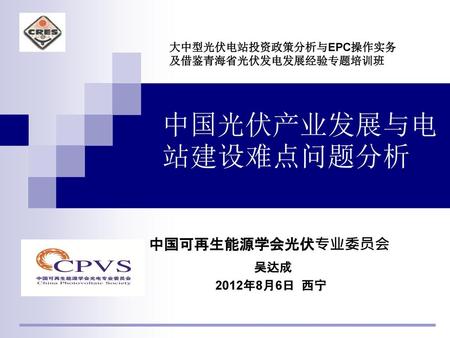 中国可再生能源学会光伏专业委员会 吴达成 2012年8月6日 西宁
