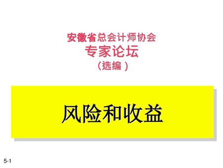 安徽省总会计师协会 专家论坛 （选编） 风险和收益.