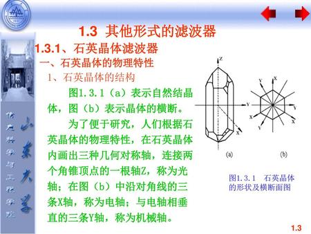 1.3 其他形式的滤波器 1.3.1、石英晶体滤波器 一、石英晶体的物理特性 1、石英晶体的结构