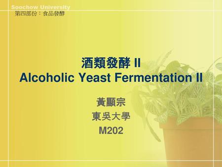 酒類發酵 II Alcoholic Yeast Fermentation II