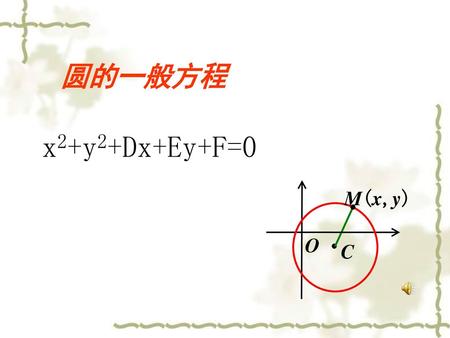 圆的一般方程 x2+y2+Dx+Ey+F=0 O C M(x,y).