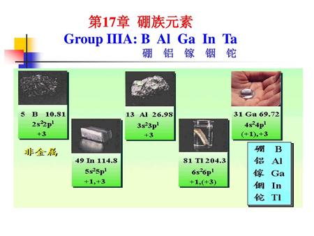 第17章 硼族元素 Group IIIA: B Al Ga In Ta 硼 铝 镓 铟 铊.