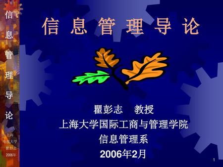 瞿彭志 教授 上海大学国际工商与管理学院 信息管理系 2006年2月