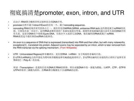 彻底搞清楚promoter, exon, intron, and UTR