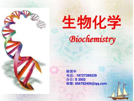 生物化学 Biochemistry 陈国华 电话：18727289229 办公: S 3502 邮箱: 956782400@qq.com.