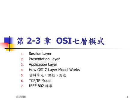第 2-3 章 OSI七層模式 Session Layer Presentation Layer Application Layer