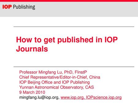 How to get published in IOP Journals