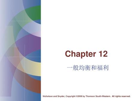 Chapter 12 一般均衡和福利 Nicholson and Snyder, Copyright ©2008 by Thomson South-Western. All rights reserved.