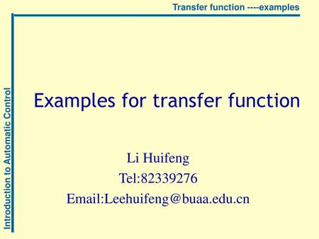 Examples for transfer function