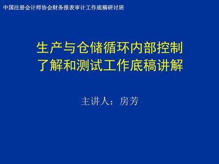 中国注册会计师协会财务报表审计工作底稿研讨班