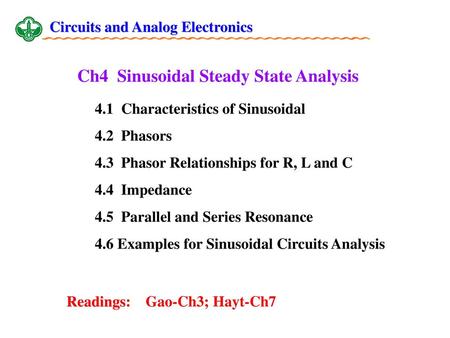 Ch4 Sinusoidal Steady State Analysis