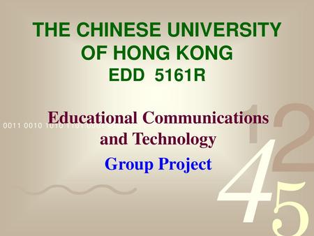 THE CHINESE UNIVERSITY OF HONG KONG EDD 5161R