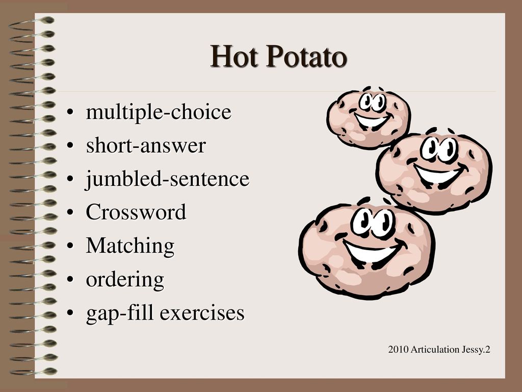 Hot Potato multiple-choice short-answer jumbled-sentence Crossword