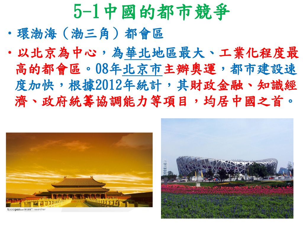5-1中國的都市競爭 環渤海（渤三角）都會區.