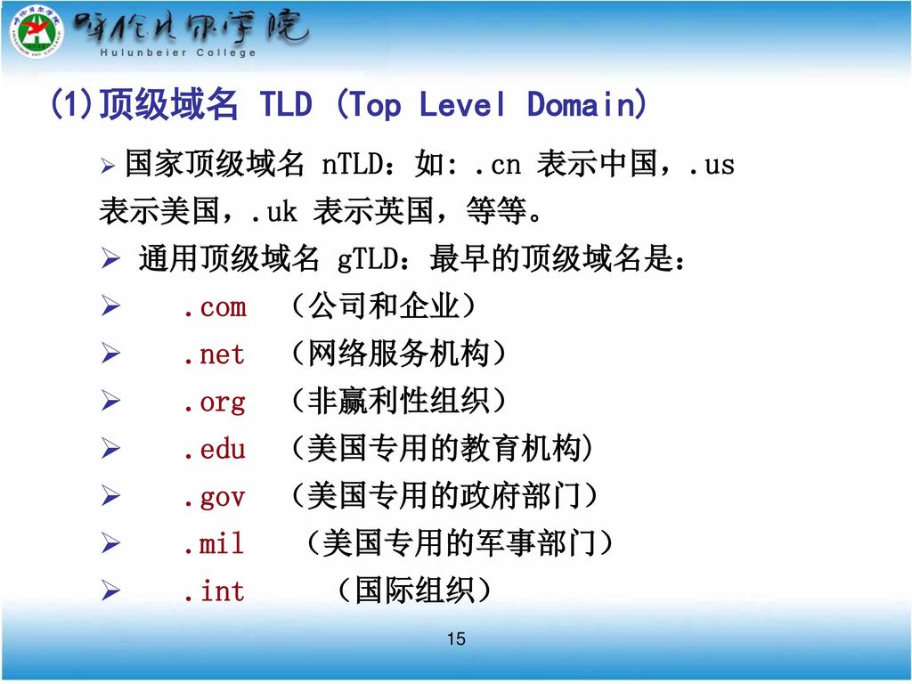 (1)顶级域名 TLD (Top Level Domain)
