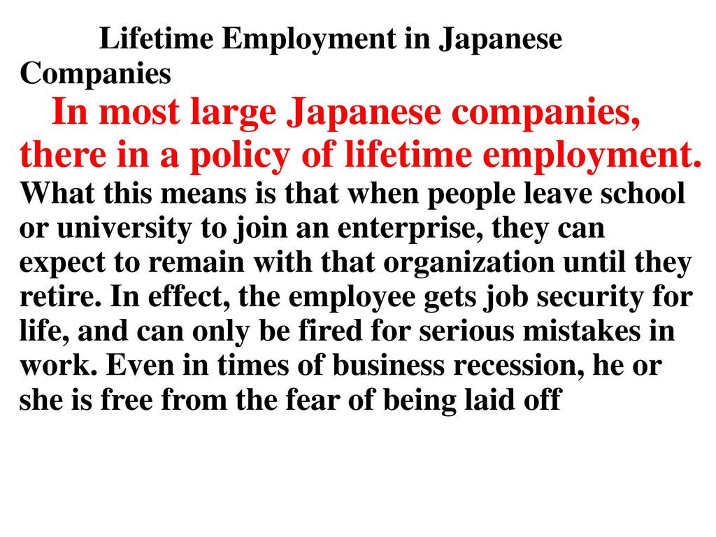 Lifetime Employment in Japanese Companies