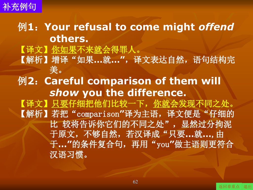 例1：Your refusal to come might offend others.