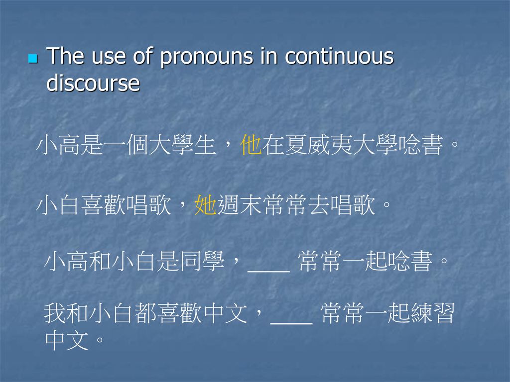 The use of pronouns in continuous discourse