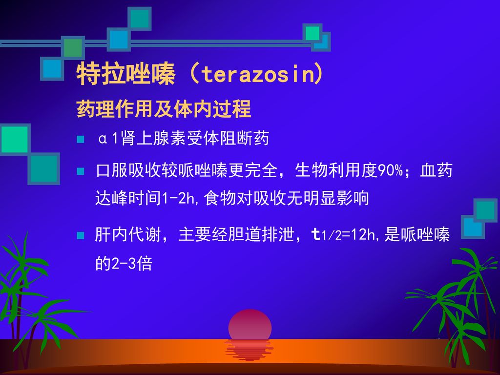 特拉唑嗪（terazosin) 药理作用及体内过程 α1肾上腺素受体阻断药