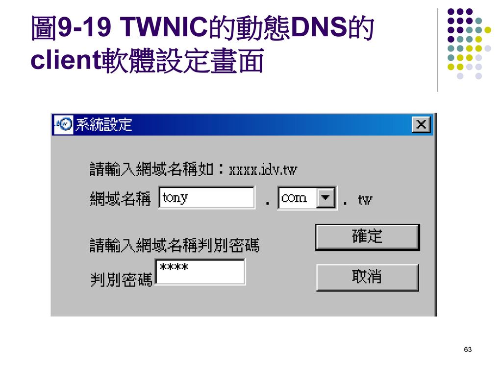 圖9-19 TWNIC的動態DNS的client軟體設定畫面