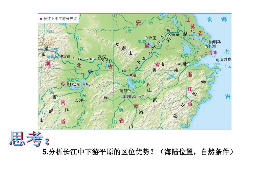 思考： 5.分析长江中下游平原的区位优势？（海陆位置，自然条件）