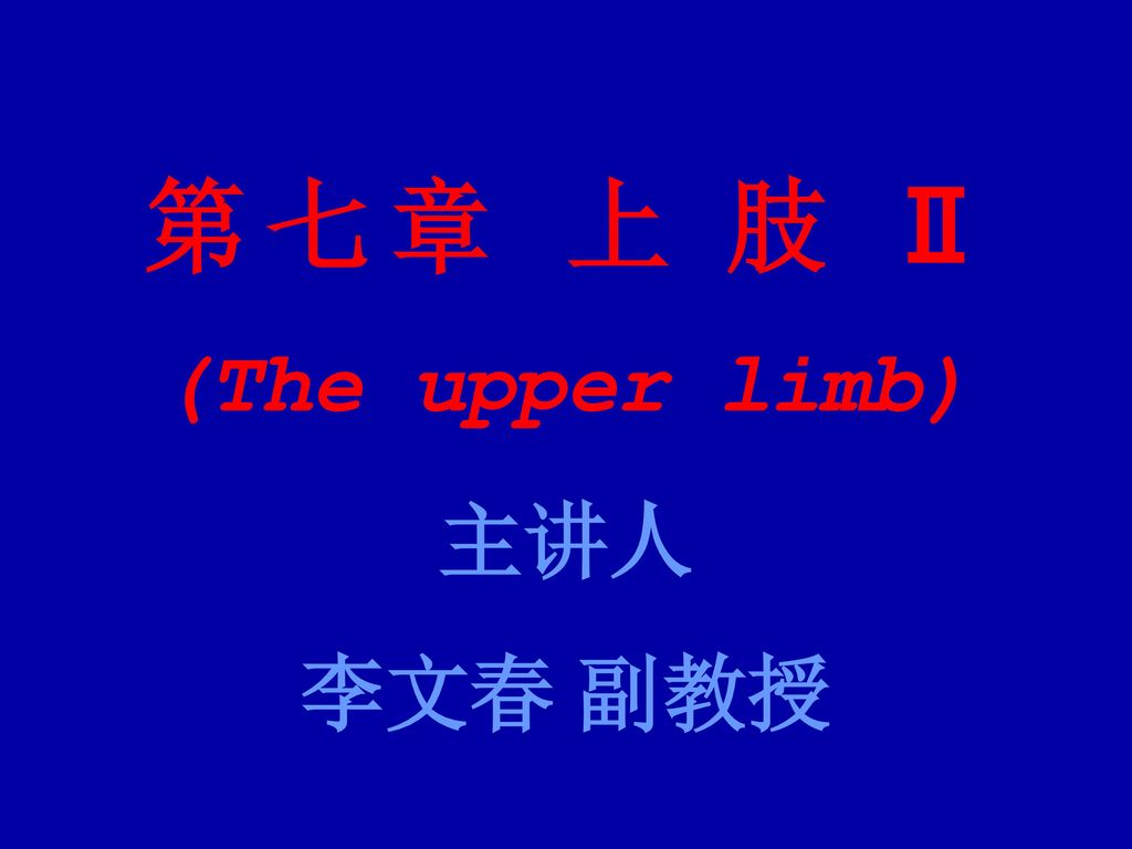 第 七 章 上 肢 Ⅱ (The upper limb) 主讲人 李文春 副教授