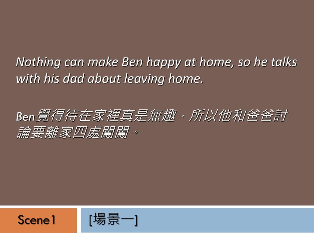 Nothing can make Ben happy at home, so he talks with his dad about leaving home.