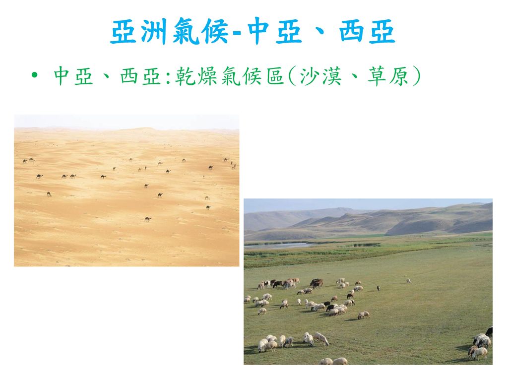亞洲氣候-中亞、西亞 中亞、西亞:乾燥氣候區(沙漠、草原)