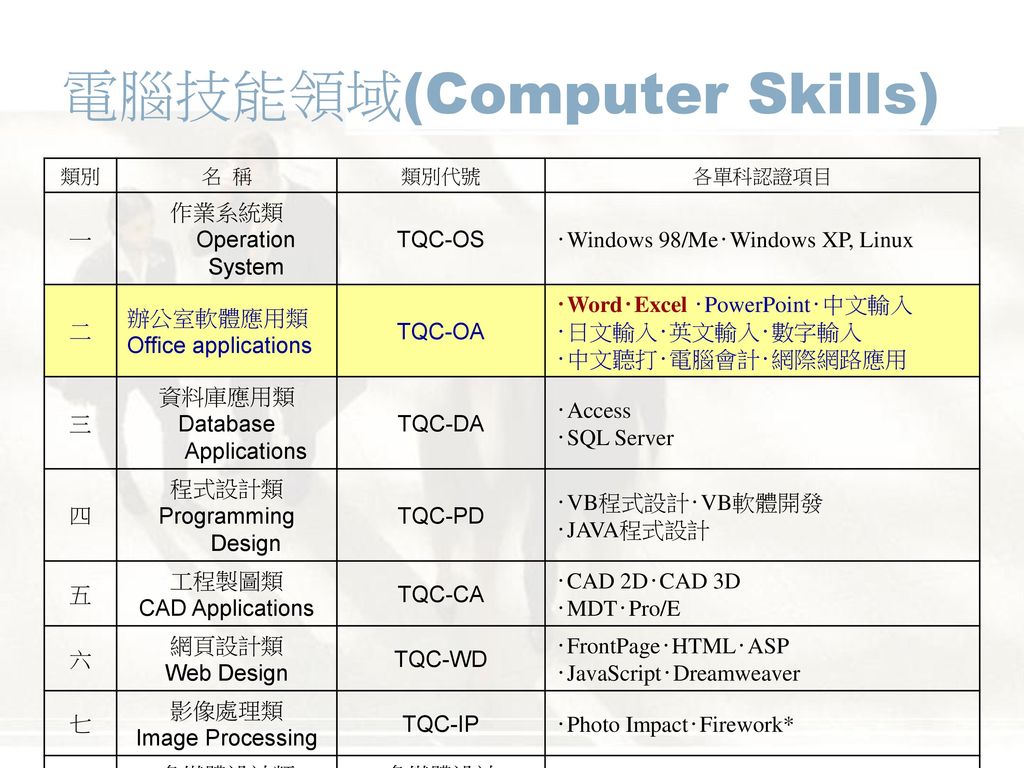 電腦技能領域(Computer Skills)