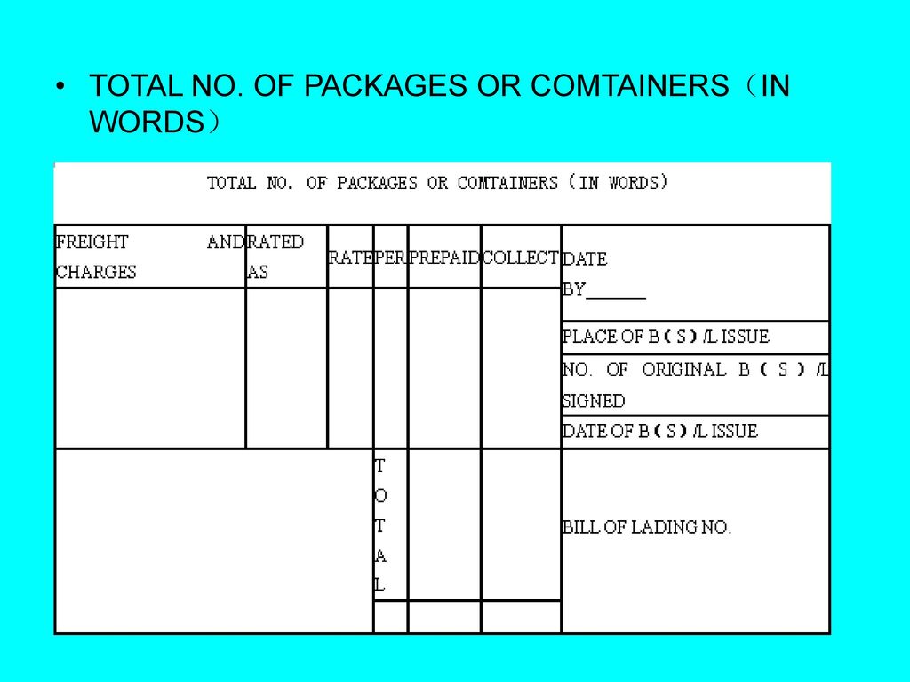 TOTAL NO. OF PACKAGES OR COMTAINERS（IN WORDS）