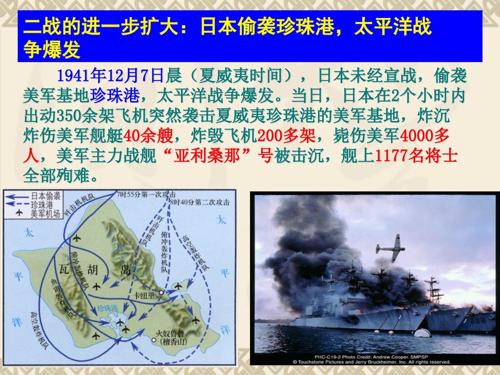二战的进一步扩大：日本偷袭珍珠港，太平洋战 争爆发