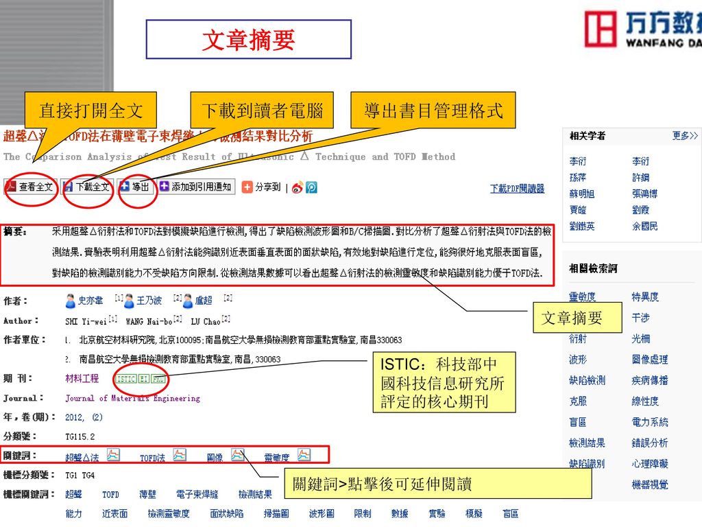文章摘要 直接打開全文 下載到讀者電腦 導出書目管理格式 文章摘要 ISTIC：科技部中國科技信息研究所評定的核心期刊