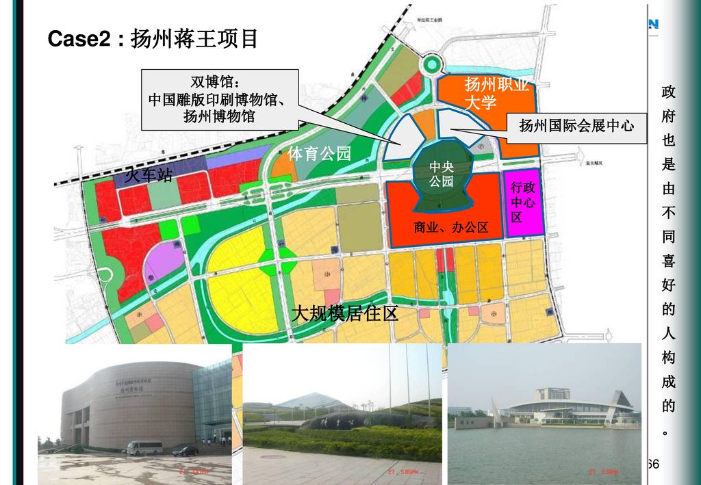 Case2 : 扬州蒋王项目 大规模居住区 扬州职业大学 体育公园 火车站 双博馆： 政府也是由不同喜好的人构成的。