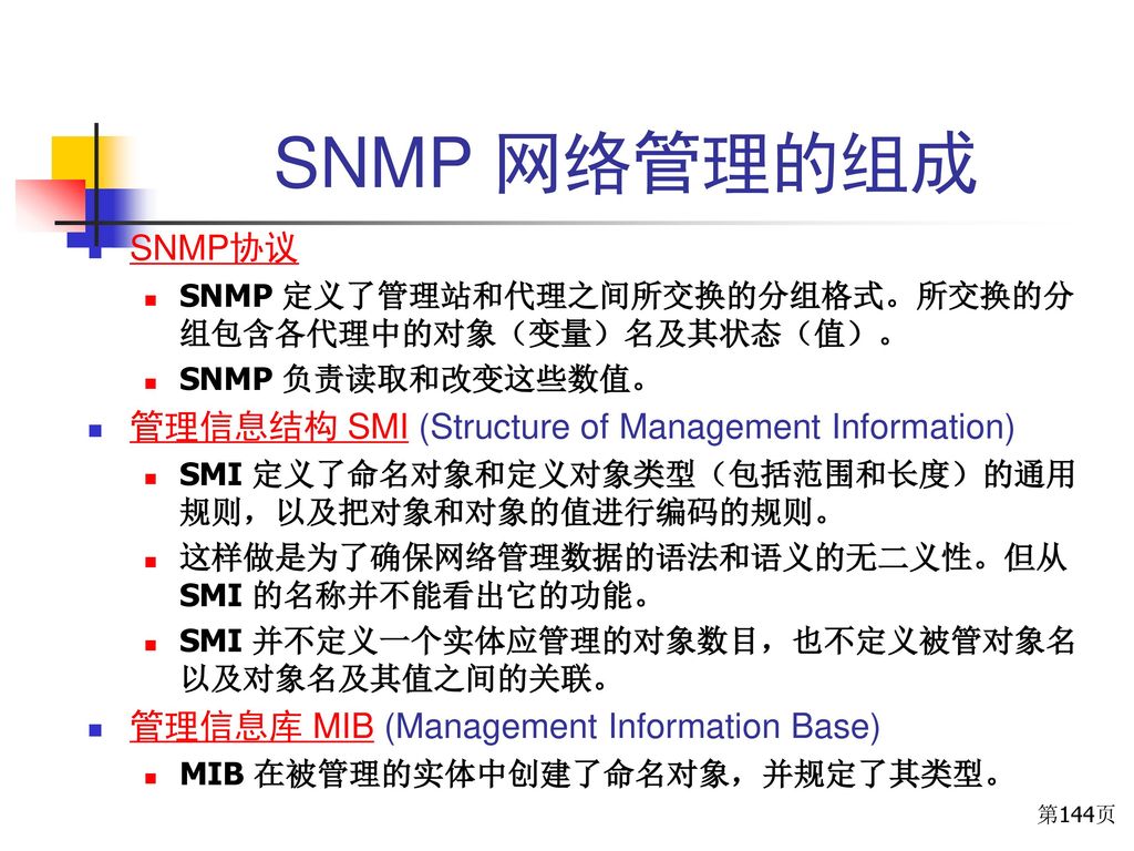 SNMP 网络管理的组成 SNMP协议 管理信息结构 SMI (Structure of Management Information)