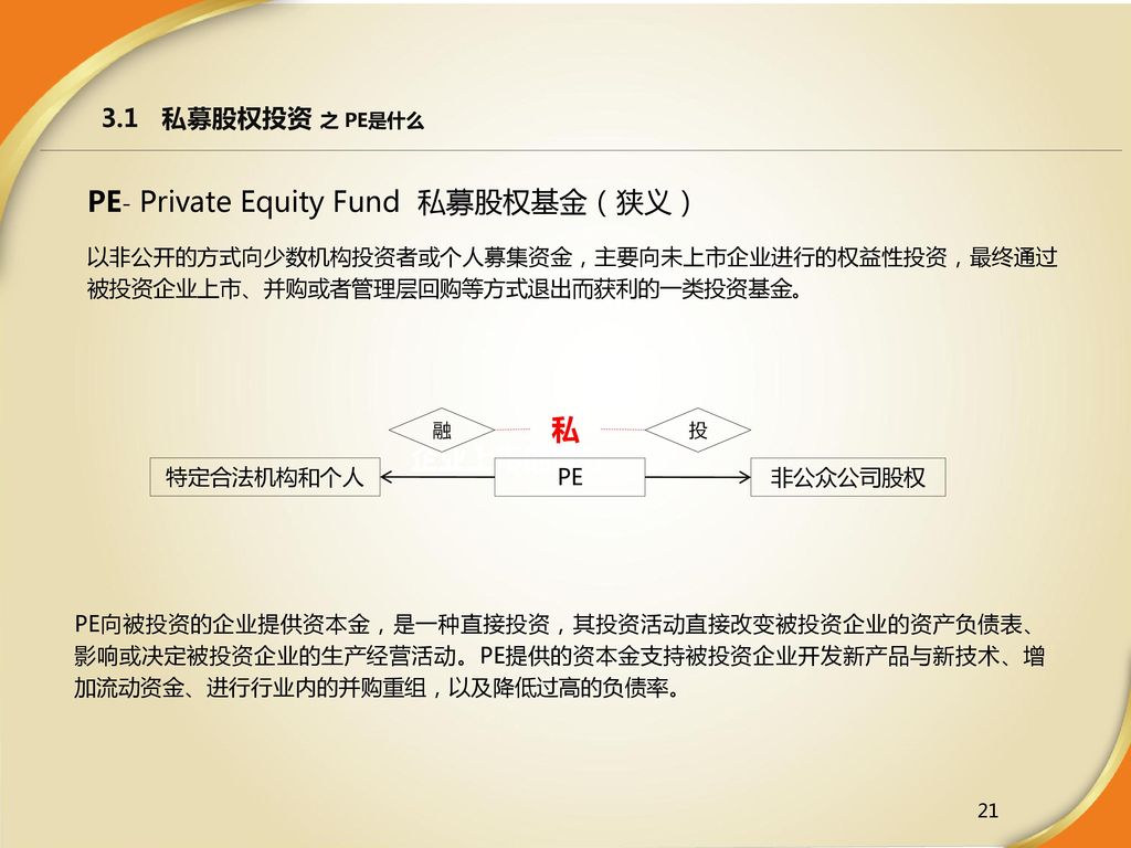 PE- Private Equity Fund 私募股权基金（狭义）