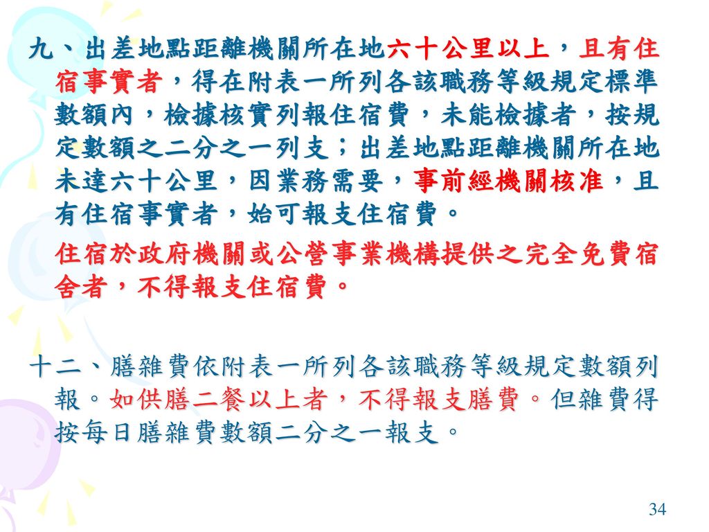 國外出差旅費報支要點 中華民國99年5月10日修正第5點、第8點，並自99年5月16日生效 35