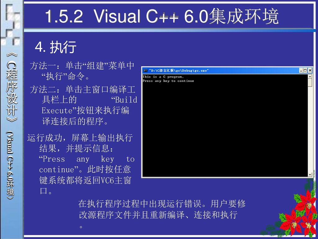 1.5.2 Visual C++ 6.0集成环境 4. 执行 《 C程序设计》 (Visual C++ 6.0环境）