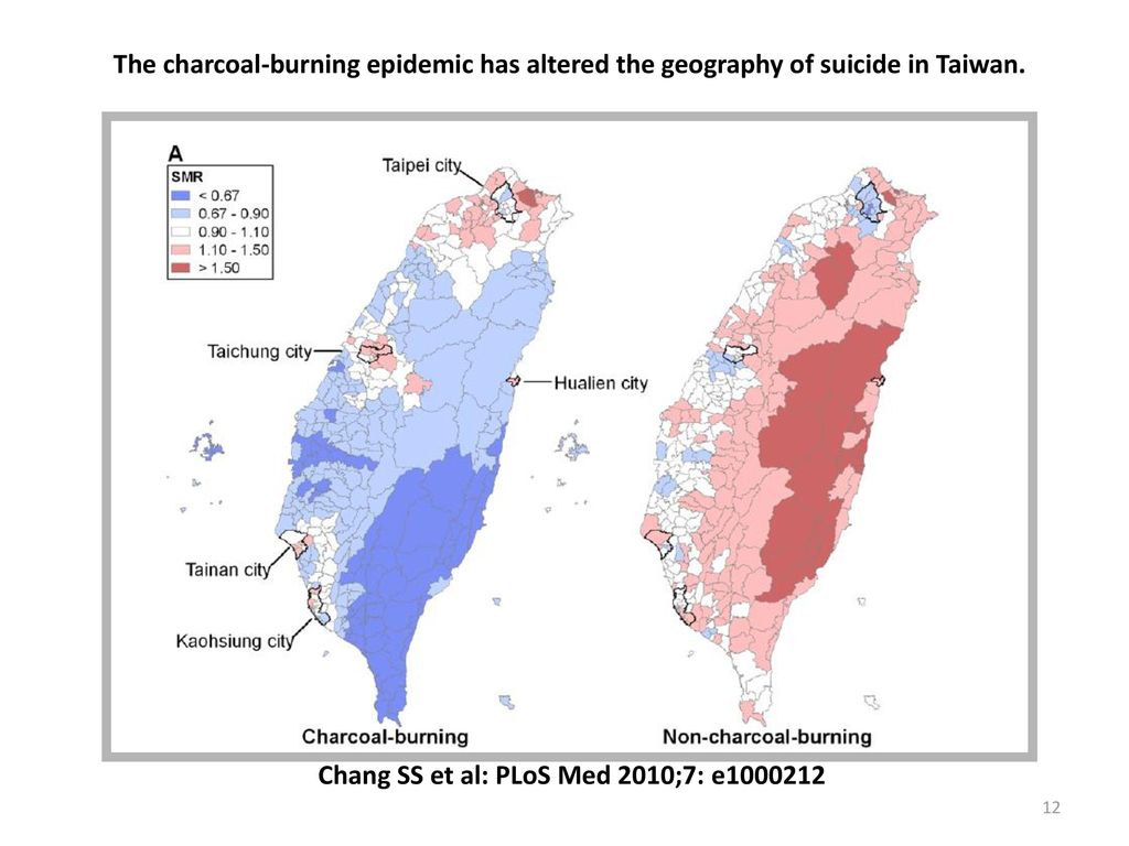 The charcoal-burning epidemic has altered the geography of suicide in Taiwan.