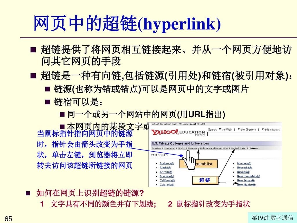 网页中的超链(hyperlink) 超链提供了将网页相互链接起来、并从一个网页方便地访问其它网页的手段