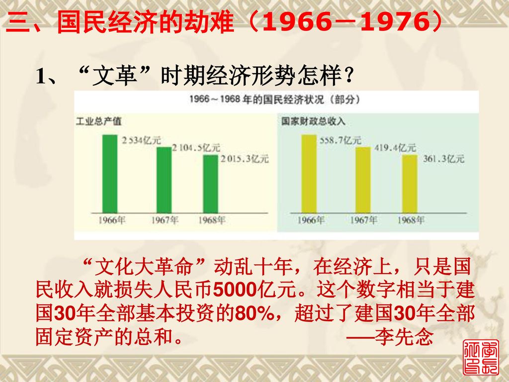 三、国民经济的劫难（1966－1976） 1、 文革 时期经济形势怎样？