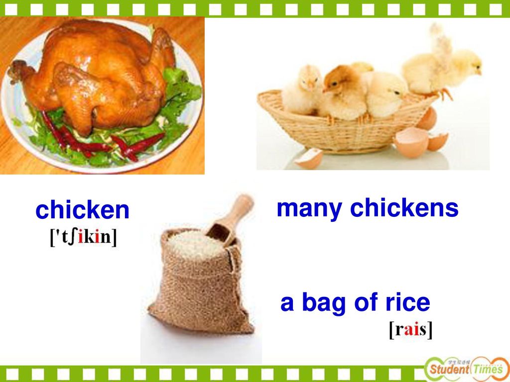 chicken many chickens a bag of rice