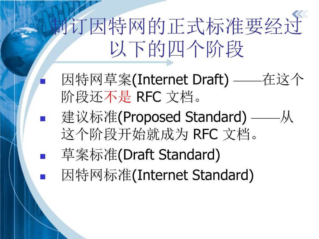 制订因特网的正式标准要经过以下的四个阶段