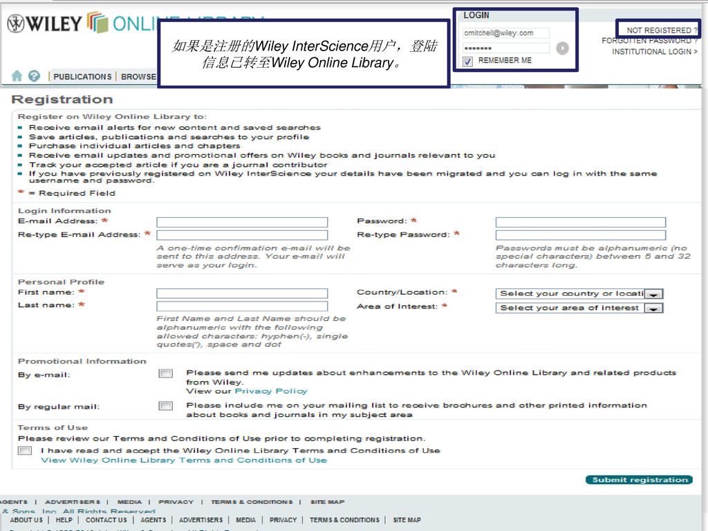 如果是注册的Wiley InterScience用户，登陆信息已转至Wiley Online Library。