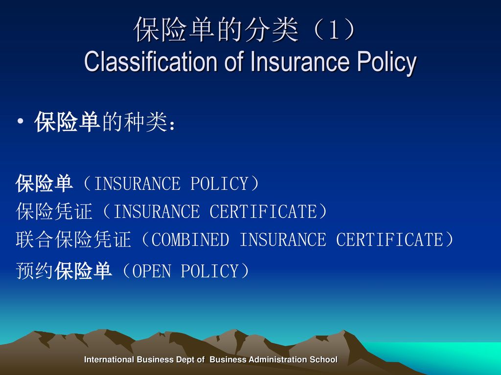 保险单的分类（1） Classification of Insurance Policy